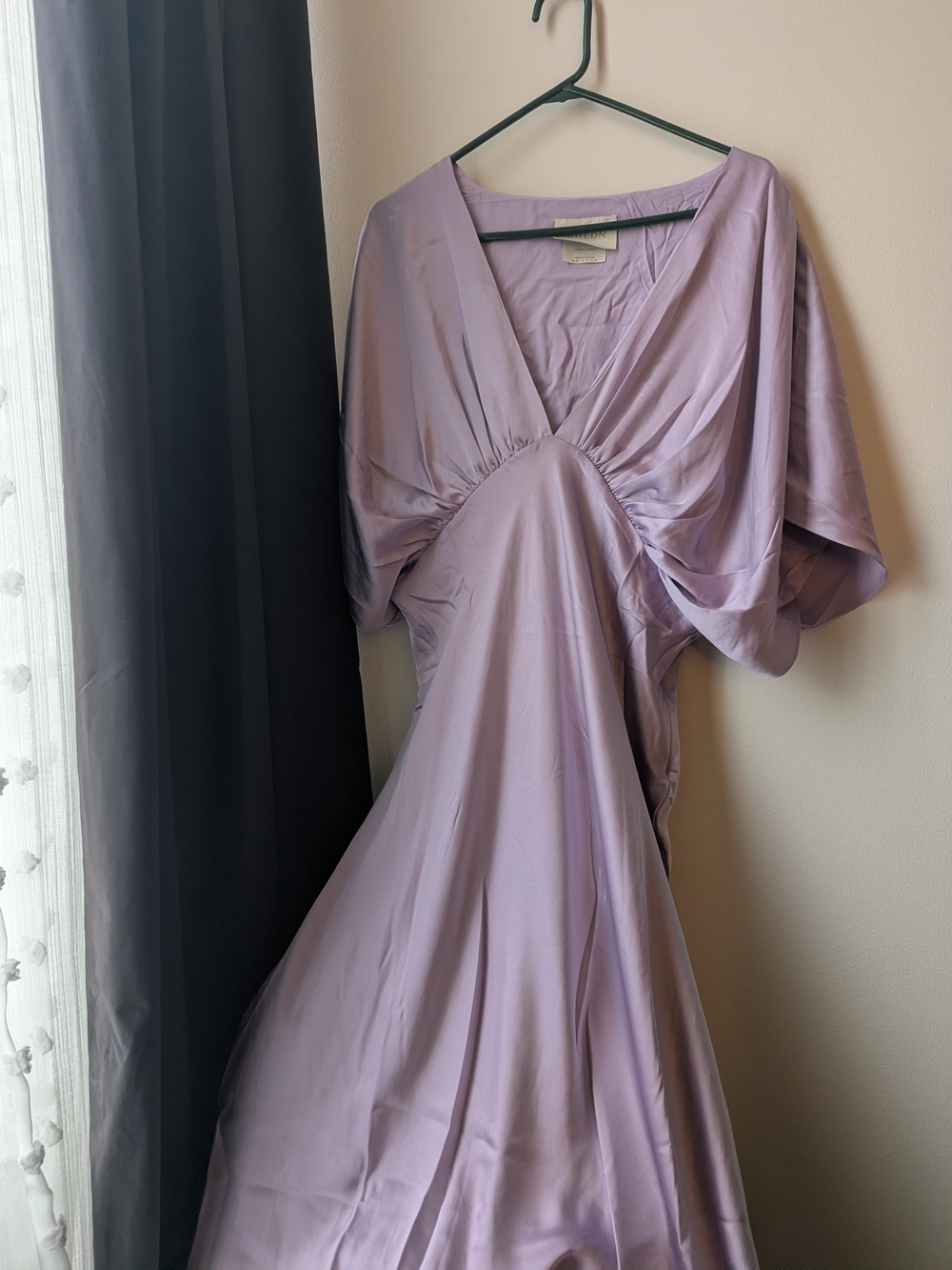 BHLDN Lilac Satin V-Neck Maxi Dress
